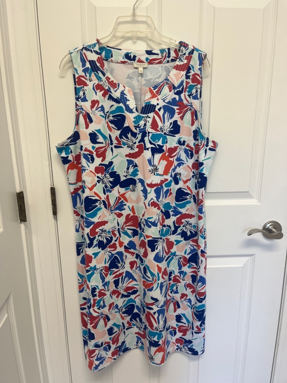 Talbots Sleeveless Floral Midi Dress in Blue, Red & Peach